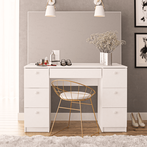 white vanity table with drawers