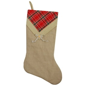 21 Rustic Chic Burlap Christmas Stocking With Pleated Off White Linen Cuff And Red Bow Walmart Com Walmart Com