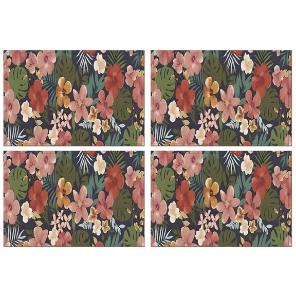 Pioneer Flower Floral Print Pattern Summer Placemats Table Placemats Set Of 4-Linen Kitchen Washable Placemats Table Mats 12x18 Inch Non-Slip Heat Resistant