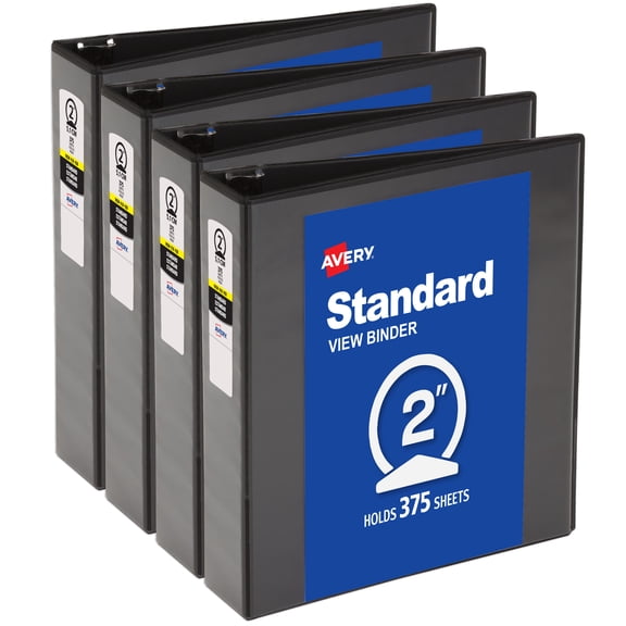 Avery Standard View Binder, 2" Round Rings, Black Binder (19205)