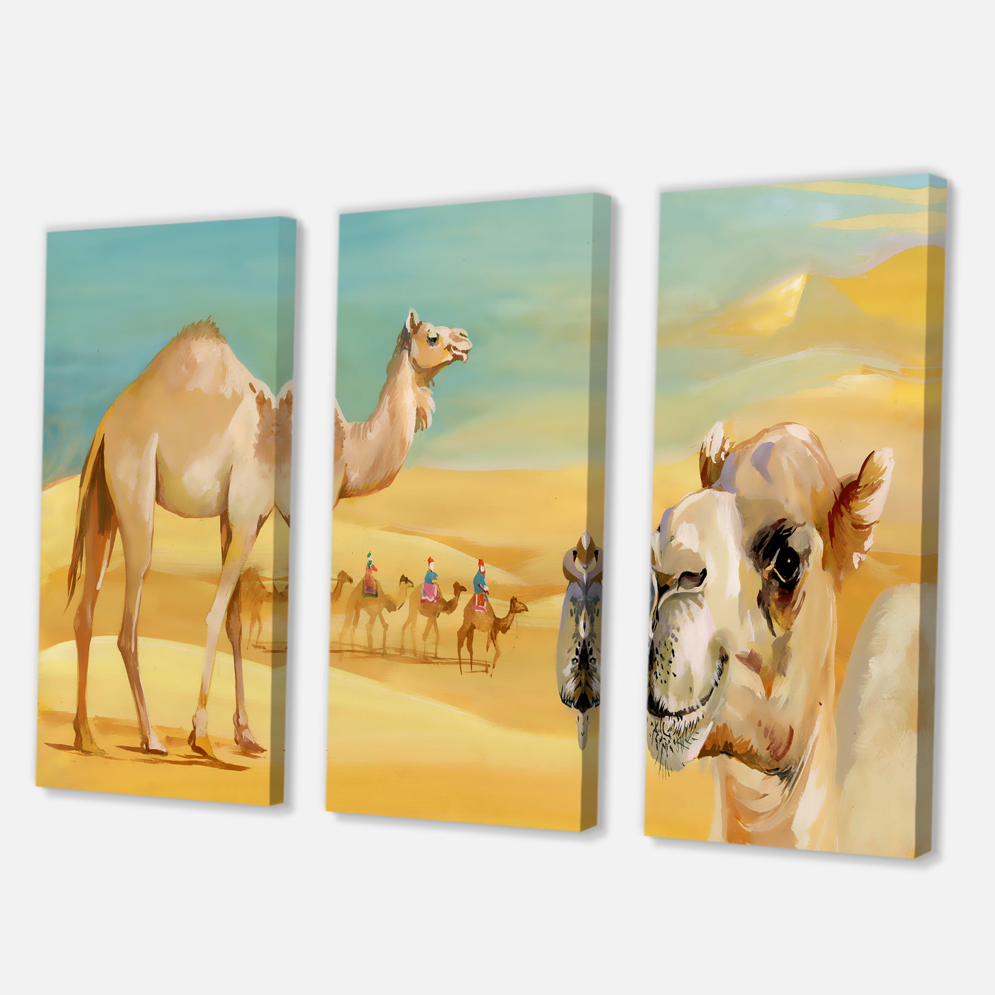 Designart ' Camels In Wild Desert II ' Farmhouse Canvas Wall Art Print