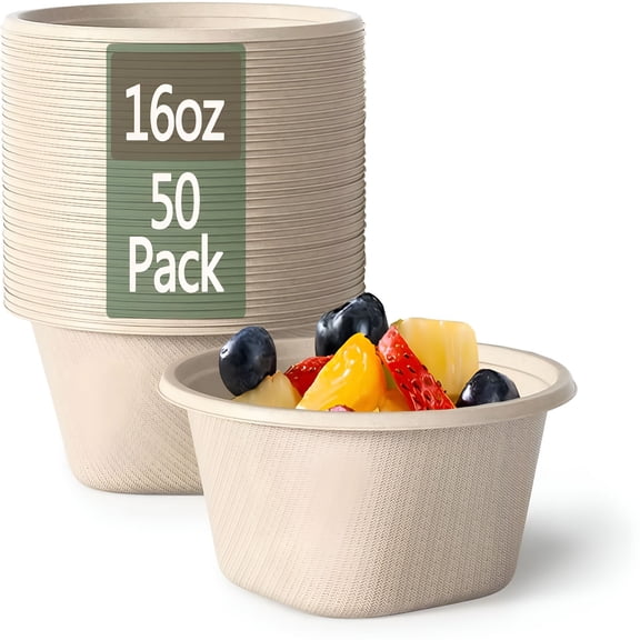 ACDANC 16 Oz Disposable Bowls Heavy Duty Small Paper Bowls made of 100% Compostable Heavy-duty Quality Natural Bagasse Biodegradable Bowls for Ice Cream,Dessert And Chili ect. [50 Pack]