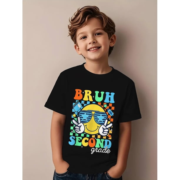 BRuH 2nd Grade Back to School joyful Face T-Shirt, Casual Short Sleeve Round Neck Tee - independence Day Gift for Boys and Girls
