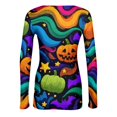 thumbnail image 6 of Halloween Tops for Women Trendy Long Sleeve Slim Funny Pumpkin Ghost Tunic Tops Holiday Fall Spring Crew Neck Ribbed Basic Tees Multicolor S, 6 of 7