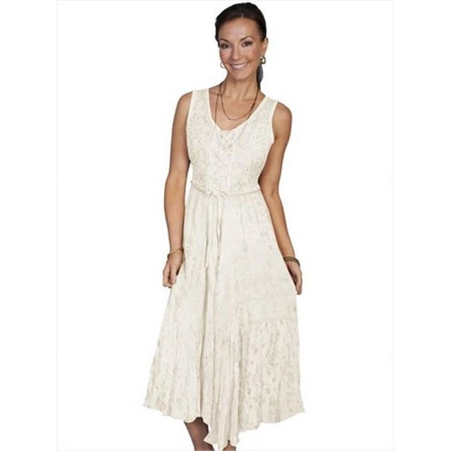 Scully HC118-IVO-L Honey Creek Robe Sans Manches Longueur Complète à Lacets pour Femmes - Ivoire - Large