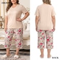 thumbnail image 5 of UNEEI Plus Size Pajamas Set for Women,2 Piece Loungewear Set Floral Sleepwear for Spring Summer Fall,Soft Lightweigh V Neck Short Sleeve Top and Capri Pants, 3XL Brown, 5 of 7