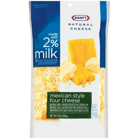 Kraft Natural Cheese Mexican Style Four Cheese 2% Milk Finely Shredded Reduced Fat Shredded Cheese,
