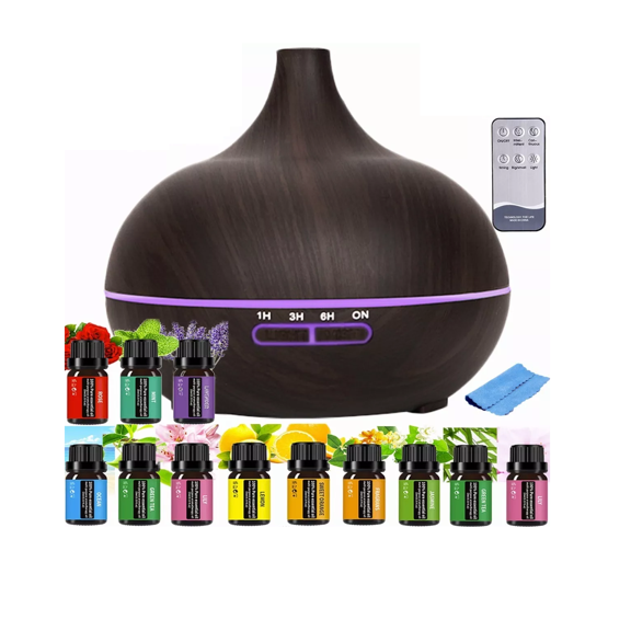 Difusor De Aroma Ultrasonico 550ml Con 12 Aceites Chocolate