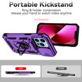 thumbnail image 3 of Compatible WIth iPhone 16e Phone Case,Magnetic Rotatable Ring Holder Kickstand,With Sliding Camera Cover,Heavy Duty Shockproof Protective Anti-fall Rugged Phone Case Cover,Purple, 3 of 9