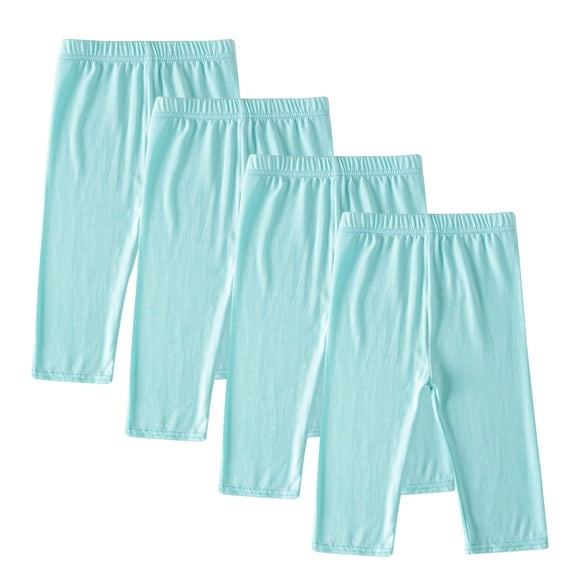 IFNWSV 4 Pack Girls Summer Leggings Thin Cropped Length Stretchy Cotton Modal Blend Tight Fit Trousers Mint Green 2 Years