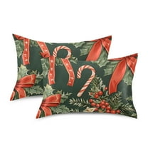 Yayeee Pillowcase King Size Set of 2 Satin Wrinkle Resistant Pillow Case, Christmas Holly Bows