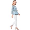 thumbnail image 4 of Blusas Tops Peplum De Encaje Semitransparente De ManLarCon CintuAnudaPaMujer Azul XS, 4 of 6