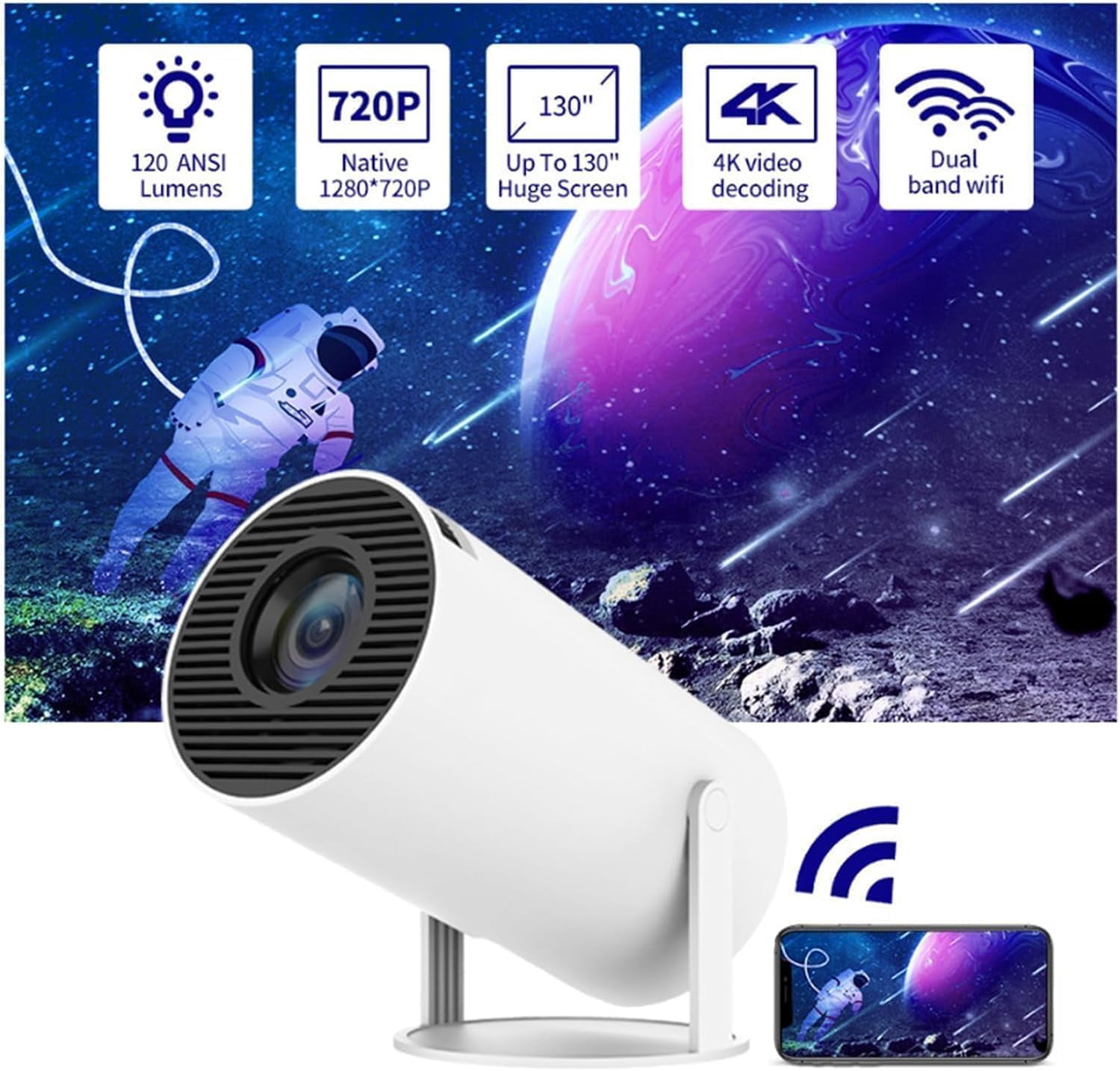 Kothab Game Projector M300 Max, Smart 4k Android 11 Portable Game Projector with Two Controllers, Small Projector Portable, Smart Hd Projector with Wifi and Bluetooth, Outdoor Movie Projector