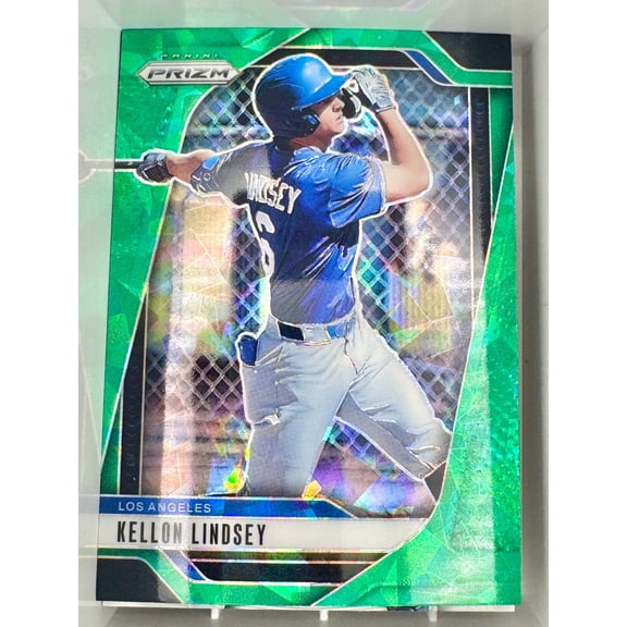 2025 Panini Prizm Green Ice Prizm Rookie Baseball Card Kellon Lindsey Los Angeles Dodgers