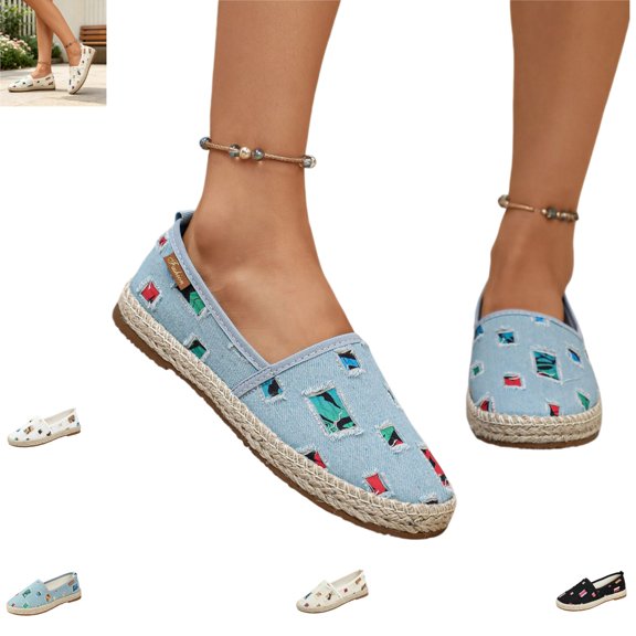 YOUYEDIAN Loafers for Women Comfortable Fashion Patchwork Print Low Heel Casual Round Toe Soft Flats Versatile Slip On Walking Canvas Shoes