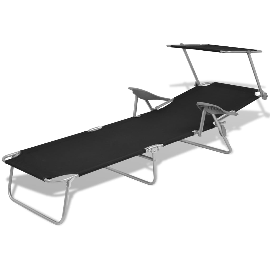 Kepooman Outdoor Patio Foldable Steel Sun Lounger with Adjustable Canopy, Black Kepooman Outdoor Patio Foldable Steel Sun Lounger with Adjustable Canopy, Black