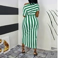 thumbnail image 3 of MesaSe Ladies Sexy Slant Collar Off Shoulder Waist Striped Irregular Slit Dress, 3 of 6