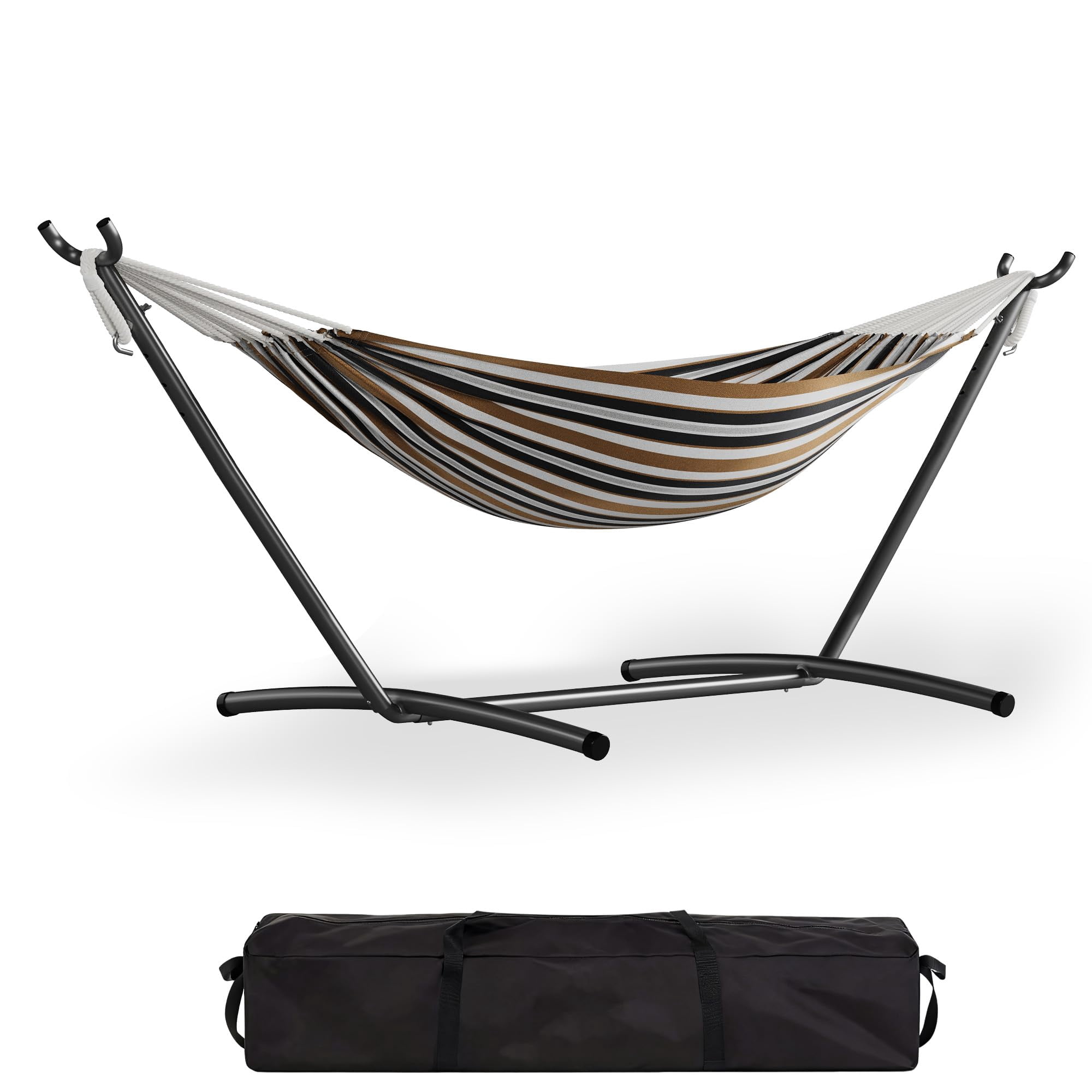 Tropow Heavy Duty Double Hammock With Steel Stand - 2 Person Cotton Hammock, 450lbs Capacity, Portable, Space-Saving, For Indoor Outdoor Garden, Patio