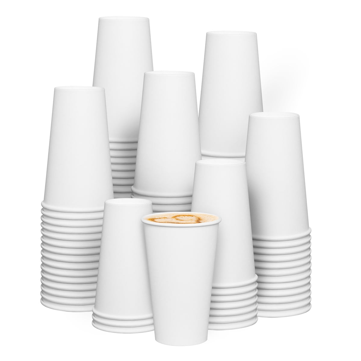 [200 Pack] 16 oz. Disposable White Paper Hot Coffee Cups