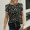 thumbnail image 2 of USSUMA Womens Summer Tops and Blouses Trendy Womens Petal Sleeve Tops Round Neck Summer Casual Floral Print Short Sleeve T Shirts Loose Fit Dressy Blouses Tunic, 2 of 8