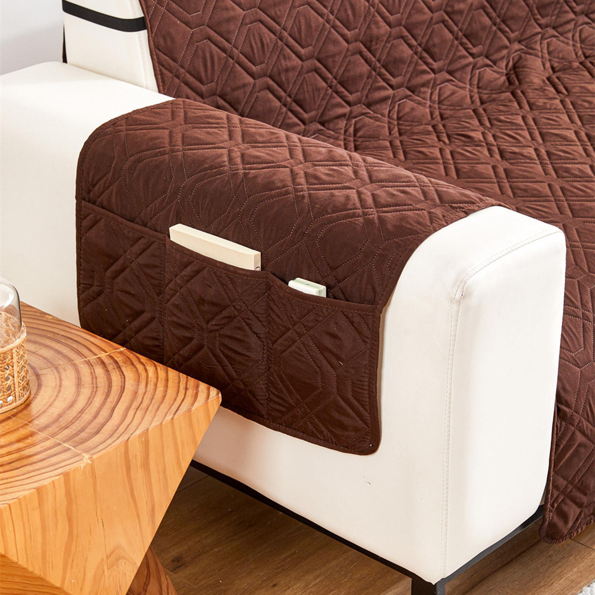 Waterproof Couch Covers 3 Cushion Couch,Non Slip 3 Seater Sofa Covers Washable,Furniture Protector with Side Pockets Elastic Straps for Dogs, Pets,Living Room(Brown,3 Seater Sofa)