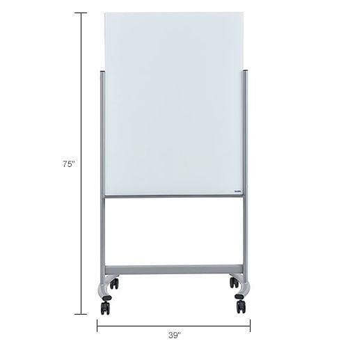 Mobile Double Sided Glass White Board, 36"W x 48"H