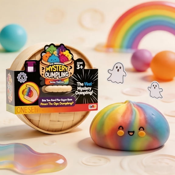 Halloween Dumplings Rainbow Dumpling Squishy,Jumbo Rainbow Dumpling Squishy Toys with Mini Steamer Box - Viral Cute Bao Bun Stress Relief Ball, Soft Slow-Rising Sensory Fidget Squeeze Toys for Teens