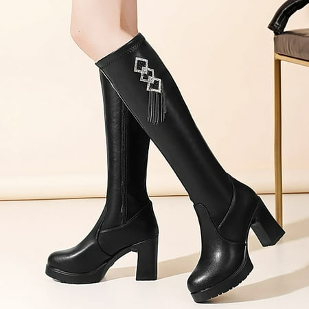 

ERTUTUYI Heel Leather Boots For Ladies Over The Knee Boots For Women High Boots Black 39