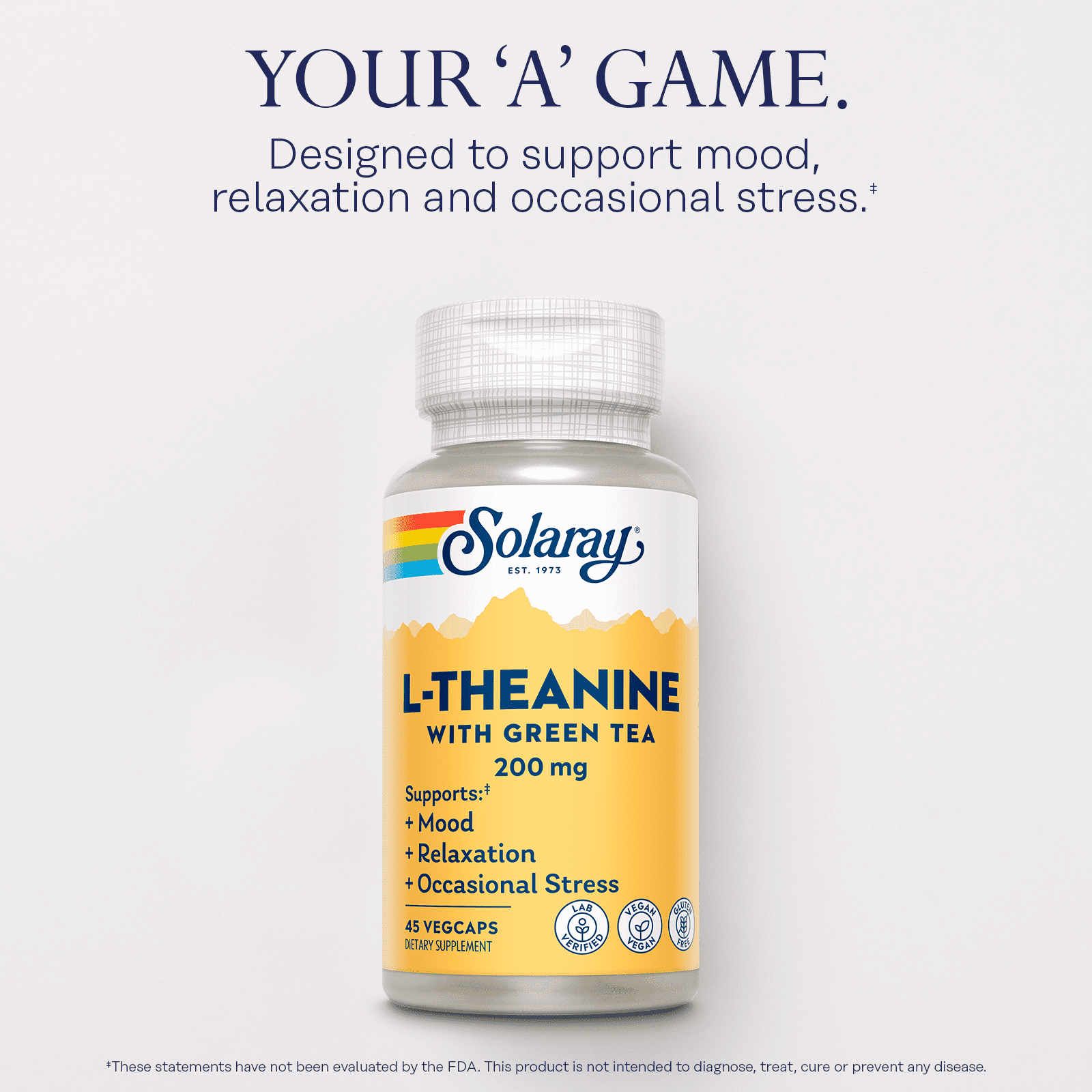 Solaray L-Theanine - 45 Vegcaps - 200 mg + 100 mg Green Tea Leaf