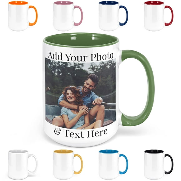 custom coffee Mugs - Personalized coffee Mugs with Photo Text, customized ceramic coffee Mug - customizable Mug, Funny Mug, Personalized gifts, custom Mug with Photo - Add Your Photo - 15oz green