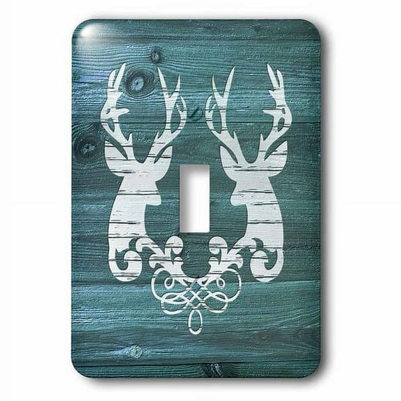 3dRose, Two Stags Heads with Scroll- White on Blue Wood Effect- Not Real Wood, single toggle switch