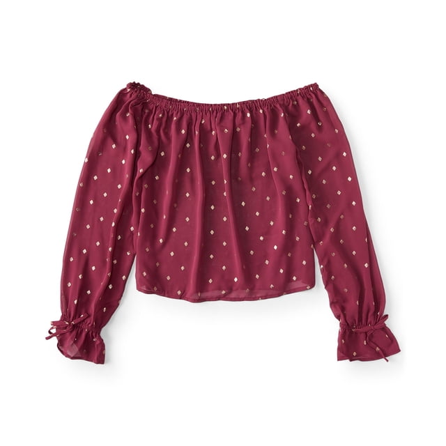 Aeropostale Blusa de punto campesina para mujer, púrpura, pequeña Aeropostale Tejer