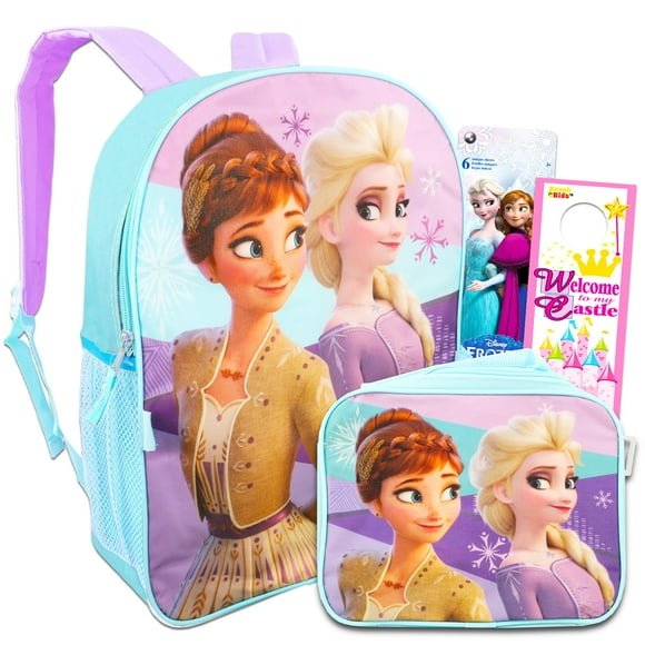 Disney Frozen Backpack and Lunch Box Set for Girls ~ Deluxe 16"" Frozen 2 Backpack with Insulated Lunch Bag Stickers and More (Frozen School Supplies Bundle)