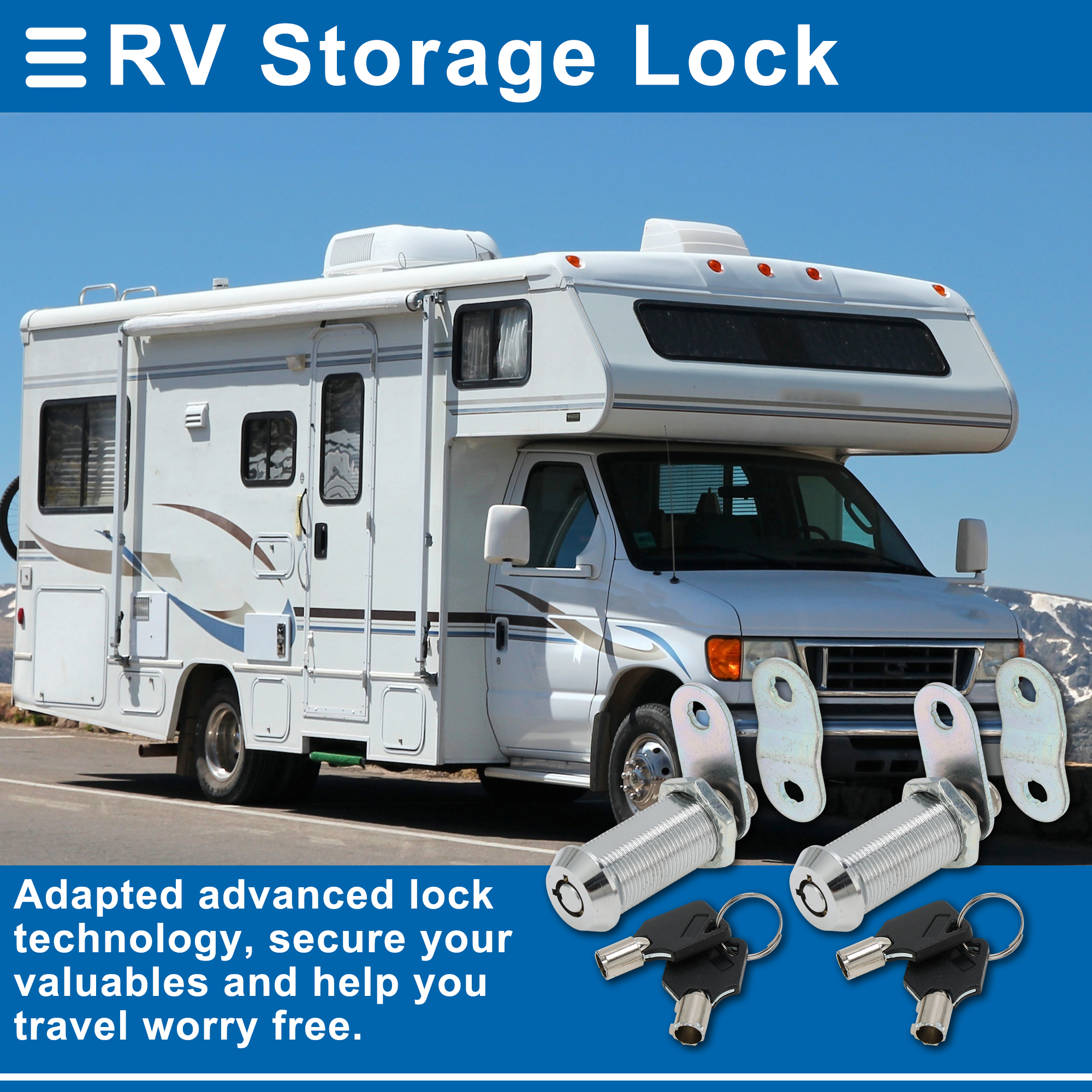 Unique Bargains Cam Locks RV Storage Lock with Keyed Alike 1-1/2" Cylinder Fits 1-1/4" Max Door Thickness for RV Compartment Camper Trailer Cabinet and Toolbox