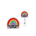 thumbnail image 1 of 1pc Glittery You Are Safe With Me Rainbow Retractable Badge Reel,Acrylic Name Badge Holder With ID Clip For Nurse Doctor Student, 1 of 5