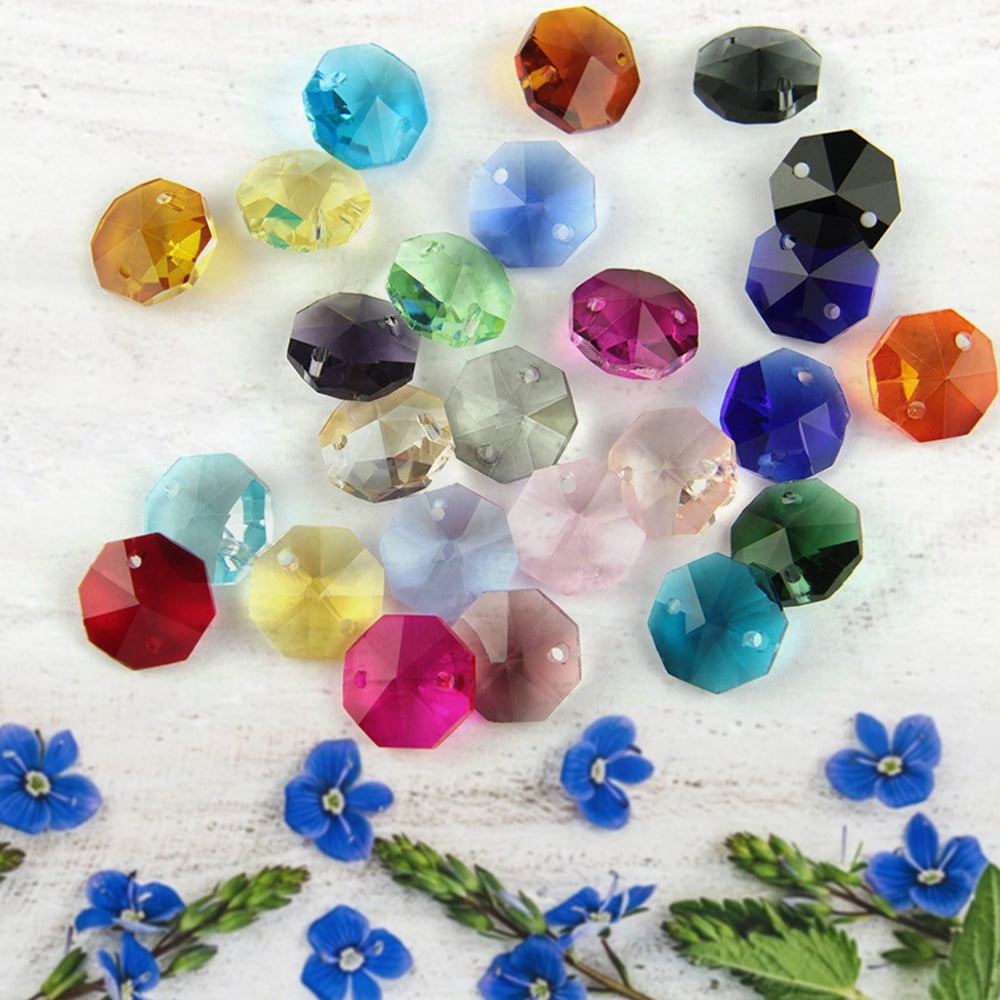 TuseyRxln 14mm 200Pcs Crystal Octagon Beads 2 Hole DIY Wedding and Home Decor Crystal Accessories