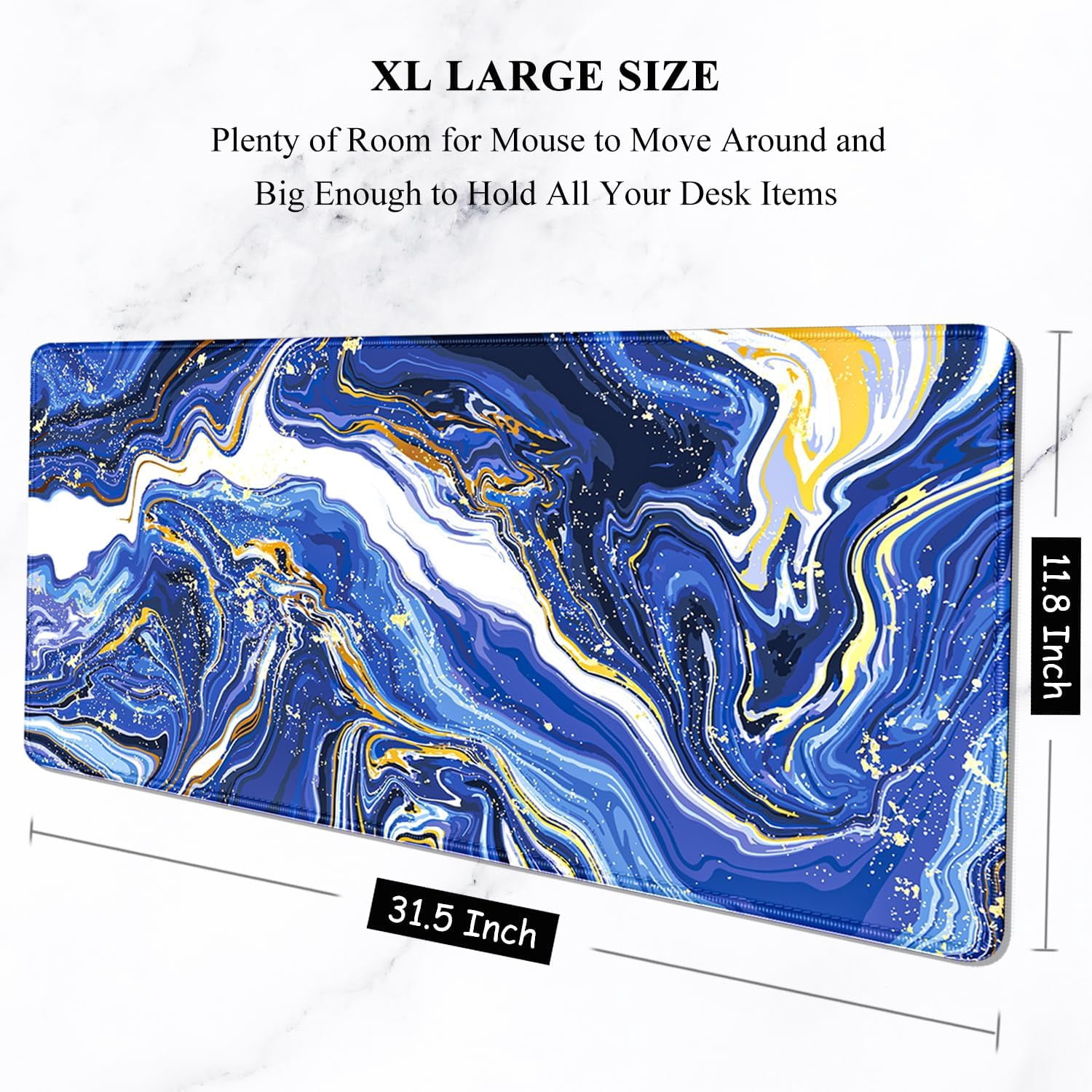 Large Mouse Pad, XXL Gaming Mousepad, Desk Mat for Desktop, Thick Rubber, Big & Long Size, Stitched Edges, Full Desk Pad for Laptop & Computer, Extended 31.5 x 11.8 in, Navy Marble