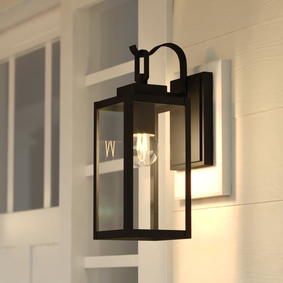 VAXCEL Clinton Matte Black Outdoor Wall Sconce Light Clear Glass Shade, Dimmable