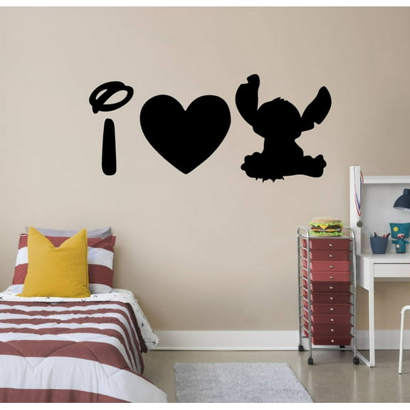 I Heart Stitch Silhouette I Love Stitch Cute Lilo And Stitch Disney Movie Stitch Silhouette Disney Wall Sticker Vinyl Decal Home Decor Room LivingRoom Bedroom Decoration Sticker Decal Size(14x20 inch)