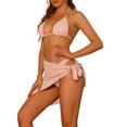 thumbnail image 4 of Women's 3 Piece Halter Bikini Sets Hollow Out Mesh Swimsuits with Sarong Cover Ups Beach Skirt Bathing Suit X-Large Light Pink, 4 of 5
