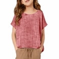 thumbnail image 4 of TIREOW Cotton Linen Tops for Girls Oversized Summer Boho Short Sleeve Shirts Teen Kids Plain Loose Lightweight Beach Blouse (Pink, 7-8 Years), 4 of 7