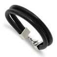 thumbnail image 1 of Bracelet en Acier Inoxydable en Cuir Noir à Double Rangée de 8,5 Pouces pour Homme pour Papa Hommes pour Lui, 1 of 6