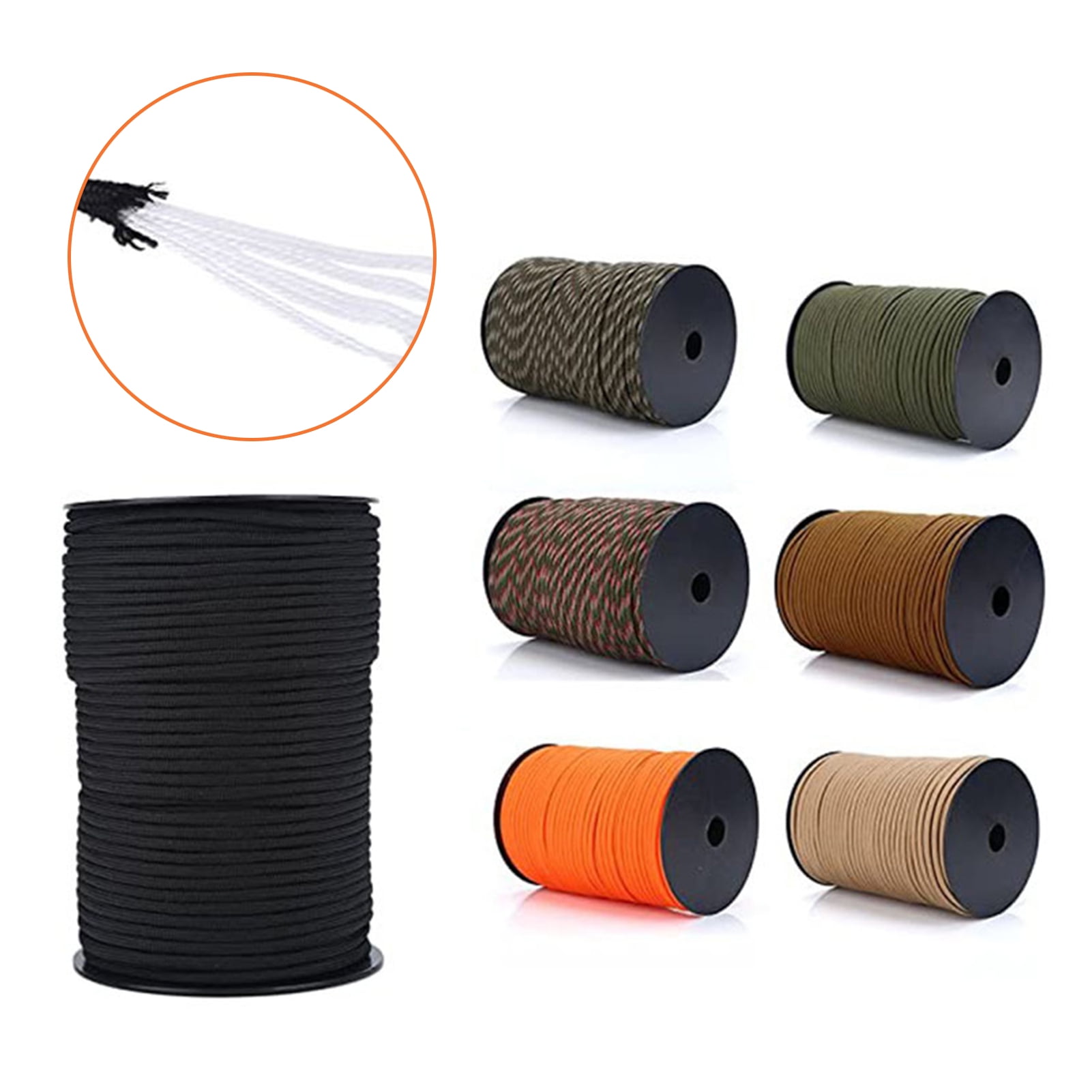 550 Reflective Military Paracord Parachute Cord Lanyard 9 Strand Core Umbrella Rope Outdoor Paratrooper Traction Rescue Bundled Tent Rope 100m