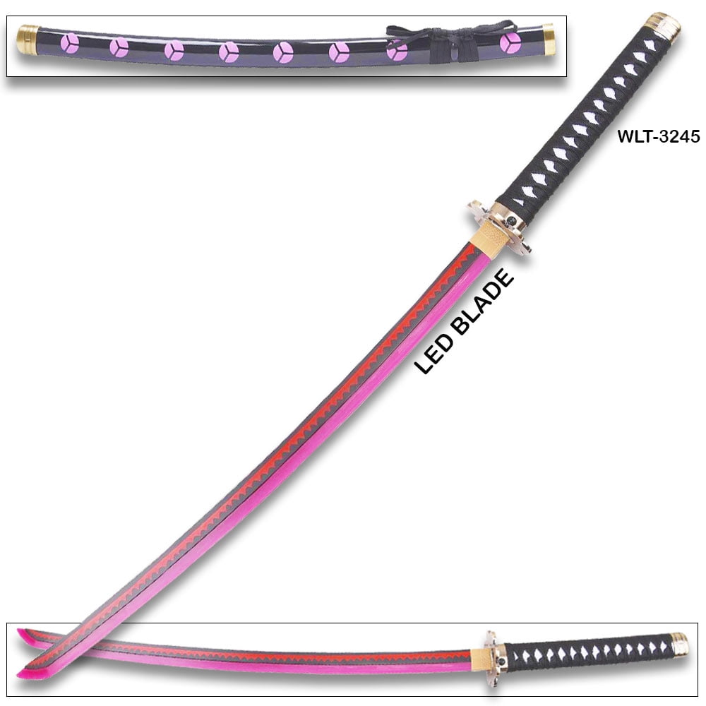 One Piece Roronoa Zoro Shusui Replica Sword –  LED Light-Up Wood Katana with Red Hamon and Black Scabbard41 in