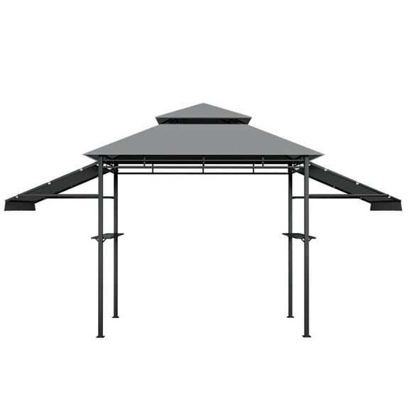 Spaco 13.5 x 4 Feet Patio BBQ Grill Gazebo Canopy with Dual Side Awnings-Gray, Roof Hardtop Galvanized Steel Top Canopy, Patio Heavy Duty Gazebo for Deck, Backyard