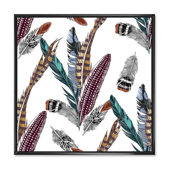 Designart 'Colourful Boho Art Feather Set V' Bohemian & Eclectic Framed Canvas Wall Art Print