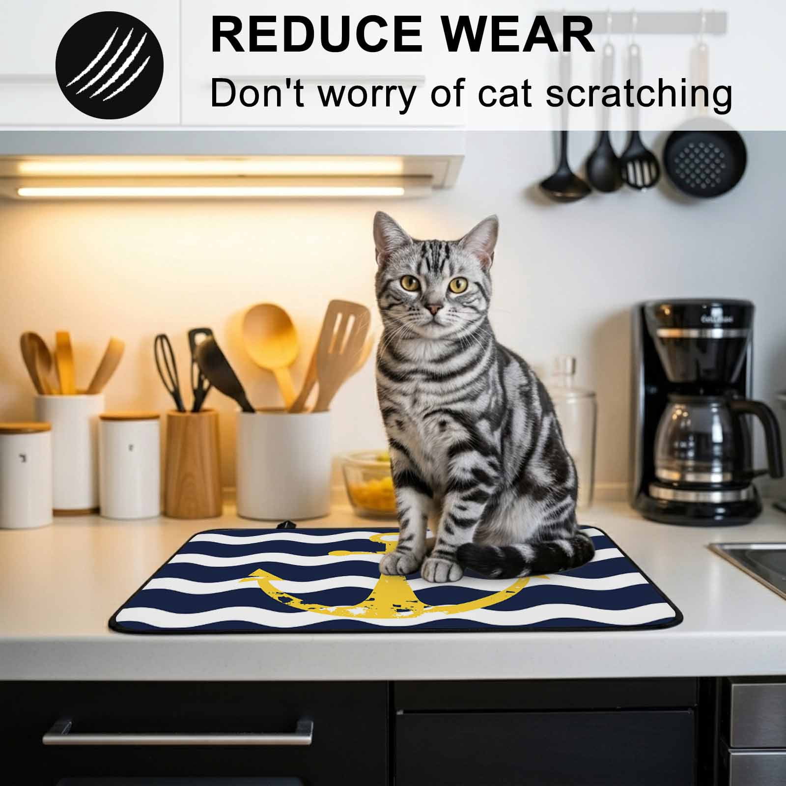 Navy Ripple Stove Top Cover for Electric Stove, Heat-proof & Non Slip Glass Top Stove Cover Protector, Yellow Anchor Navy White Waves Aesthetics Kitchen Flat Cooktop Rubber Mat 24x21 Inches