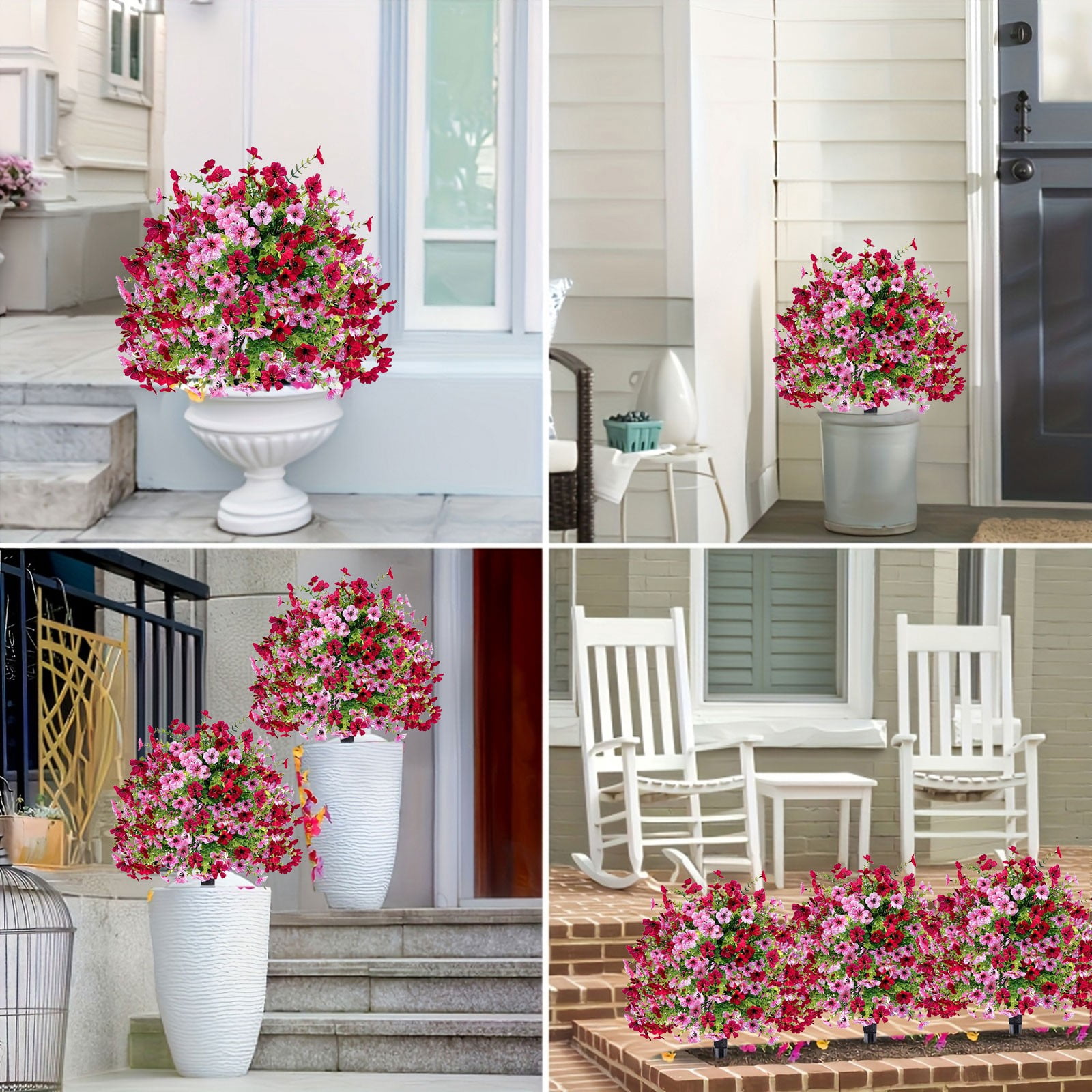 20" Artificial Topiary Ball Flowers For Outdoors Planters,Spring Decoration with Spike,UV Resistant Faux Summer Plants,Fake Bushes Indoor Decor,Mix 4 Colors for Garden,Porch & Patio