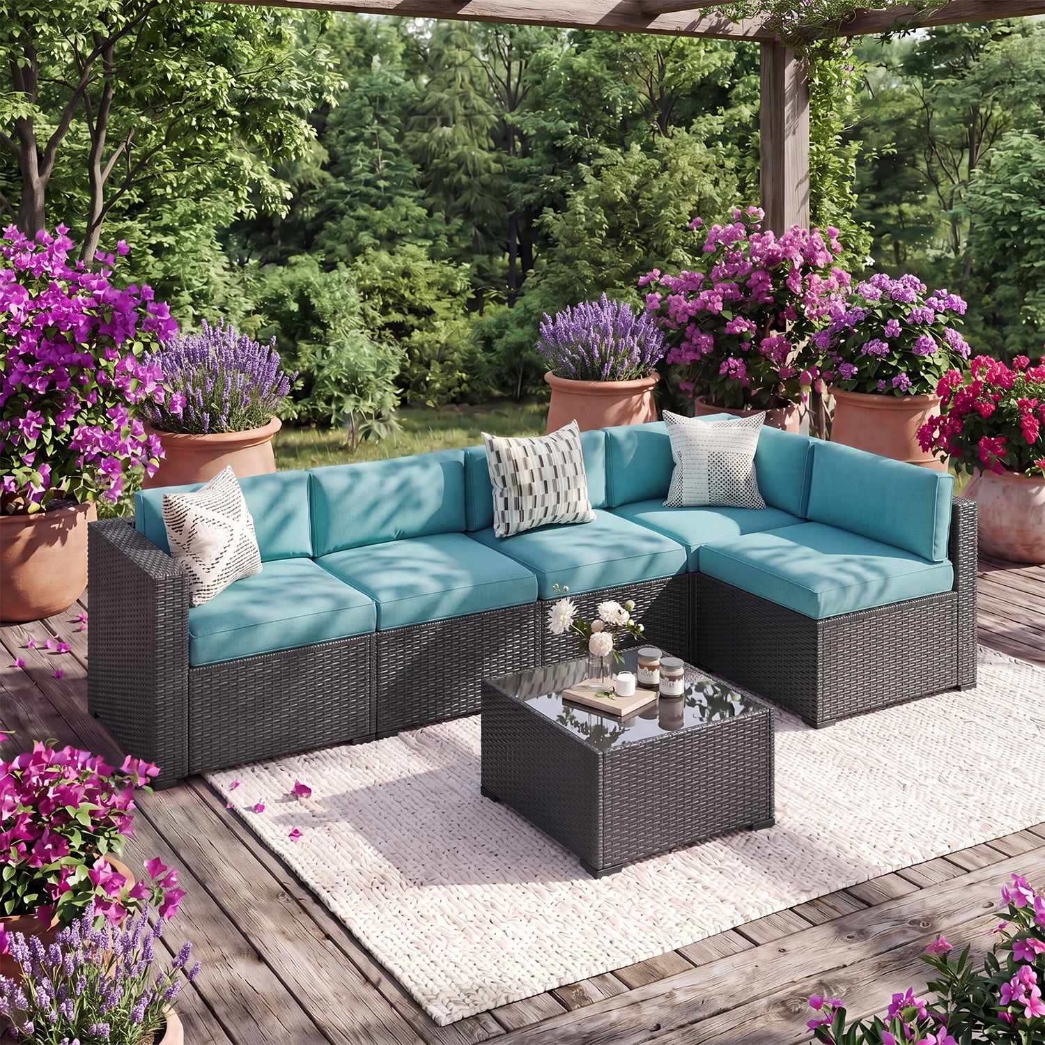 BaPiPro 11 Pack Sky Blue Outdoor Patio Sofa Cushion Replacement Covers, Fade‑Proof, Waterproof & Zippered, Wear‑Resistant, Stain‑Resistant Easy‑to‑Clean Slipcovers for Rattan Sectional Furniture