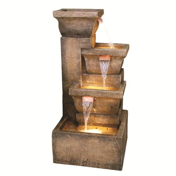 33" Lighted Rustic Weathered Outdoor Garden Water Fountain